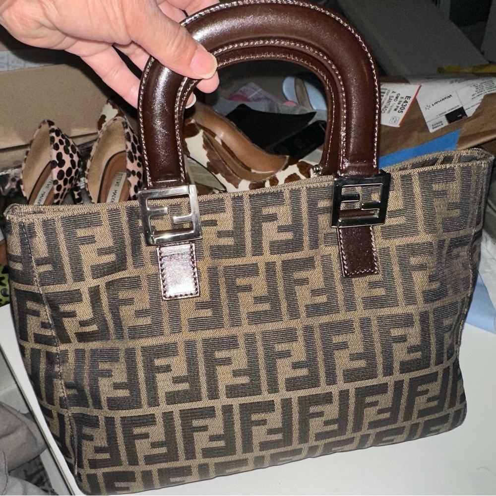 Fendi Logo Pattern Tote in Brown and Black